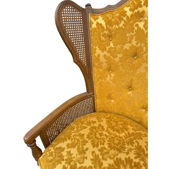 VTG Ayers chair cane accents golden yellow wingback high back - Picture 3 of 7